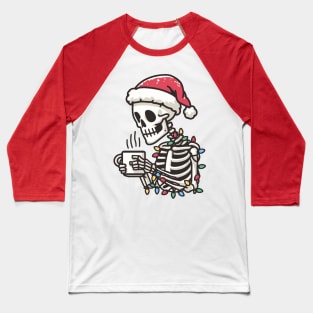 Christmas Skeleton Drinking Coffee Baseball T-Shirt